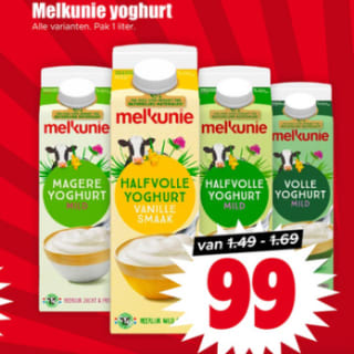 Melkunie yoghurt, pak 1 Liter voor €0,99 bij Dirk