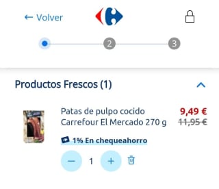 Pata de Pulpo cocida 270g por 9,49€.