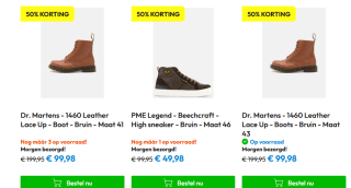 50% korting op merk schoenen van bv Dr. Martens, Uggs en meer bij Timco voordeelmarkt