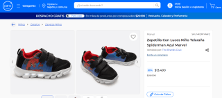 Zapatilla Con Luces Niño Telaraña Spiderman Azul Marvel por $13.490