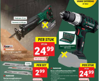 PARKSIDE Accu-boormachine 20V en/of Parkside Accu-reciprozaag 20V voor €24,99 per stuk