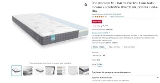 Colchón Cama Nido, Espuma viscoelástica, 80x200 cm por 73,99€