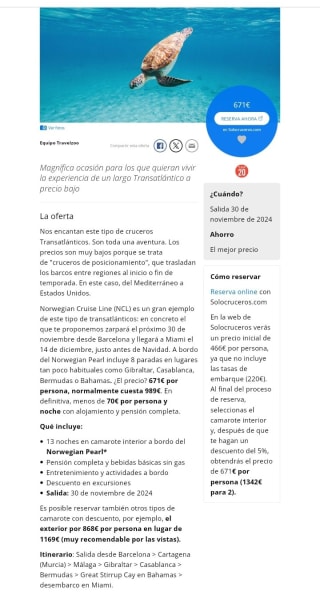 Barcelona-Bahamas Transatlántico 15 días desde 671€.