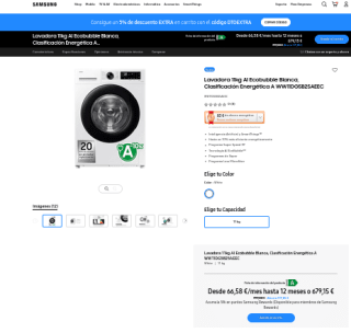 Lavadora Samsung 11kg AI Ecobubble WW11DG5B25AEEC por 645,19€