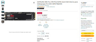 SSD SAMSUNG 980 Pro 2TB PCIe por $3,009 | Descuento Amazon