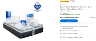 Paquete Colchon King Size + 2 Almohadas + Cubre Colchon + Sabanas Spring Air Smith por $6,959 en Walmart