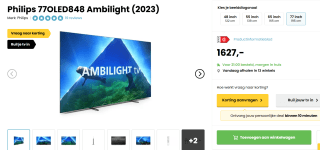 Philips 77OLED848 Ambilight 4K OLED-scherm (2023) voor €1.627 bij Hello Tv