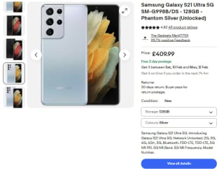 Receive a Samsung Galaxy S21 Ultra from eBay as low as £229.51