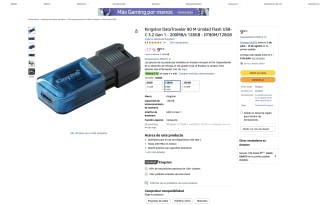 Kingston DataTraveler 80 M Unidad Flash USB-C 3.2 Gen 1 200MB/s 128GB DT80M/128GB por 9,90€