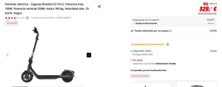 Patinete eléctrico Segway-Ninebot E2 Pro E, Potencia máx. 750W por 279,65€