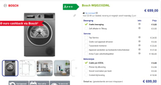 Bosch WQG235DINL Warmtepomp Droger voor €649 na cashback bij Beterwitgoed