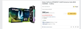 Tarjeta gráfica Zotac RTX 3070 Ti AMP Extreme Holo 8GB LHR por 395,26€
