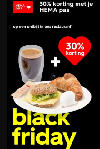 30% korting op ontbijt in HEMA restaurant tijdens Black friday