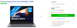 Samsung Galaxy Book4 Ultra NP960XGL-XG1NL voor €2.999 bij Coolblue