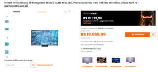 Smart TV da Samsung de 75 Polegadas em 8K - R$ 19.999,99