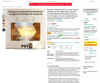 Proyector Sound by JBL & 1s Auto Focus 700ANSI Full HD 1080P Nativo Portátil por 119,994€