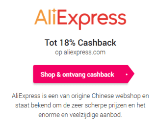 Tot 18% Cashback op aliexpress via CashbackXL