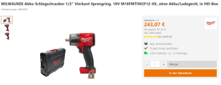 Milwaukee M18 FIW2F12-0X 18V Li-ion Accu slagmoersleutel body in HD Box voor €243,07 bij Tooler