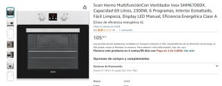 Svan Horno Multifunción Con Ventilador Inox SHM6700DX. Capacidad 69 Litros, 2300W, 6 Programas por 105,90€