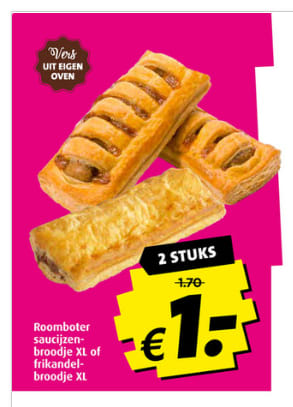 Bij Boni nu een frikandel- of saucijzenbroodje 2 voor €1