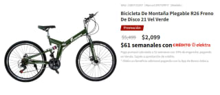Bicicleta De Montaña Plegable R26 por $2,099 en Elektra