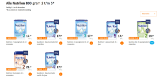 Alle Nutrilon 800 gram 2 t/m 5* voor €25 bij de AH
