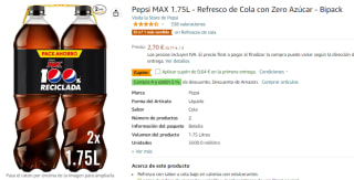 Pepsi Max 2 botellas 1,75L por solo 2.06€