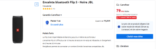 Enceinte bluetooth portable JBL Flip 5 - Noire à 79,99€