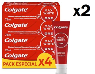 2 Packs de 4 unidades de Colgate Max White One Pasta de Dientes Blanqueadora por 11,92€
