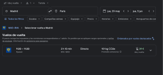Vuelos directo Madrid - París ida y vuelta desde 39€