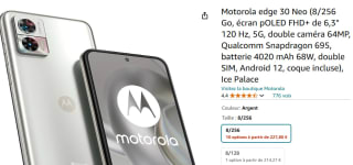 Smartphone 6,3" Motorola edge 30 Neo 8+256Go à 227,80€