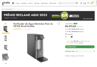 Purificador de água Pure 4x da Electrolux - R$ 579