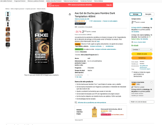 Gel de ducha Axe Dark Temptation Hombre 400ml por 1,78€