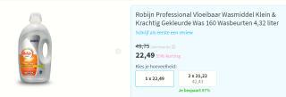 Robijn Professional Klein & Krachtig Color 4,32 l (160 Wasbeurten) voor €22,49 bij Plein