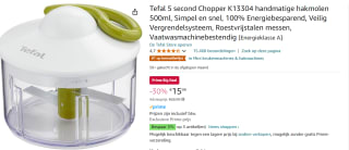 Tefal 5 second Chopper K13304 hakmolen voor €15,99 met Amazon Prime