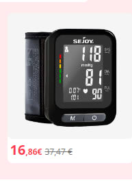 Aparato presión arterial tipo muñeca marca Sejoy por 16,86€