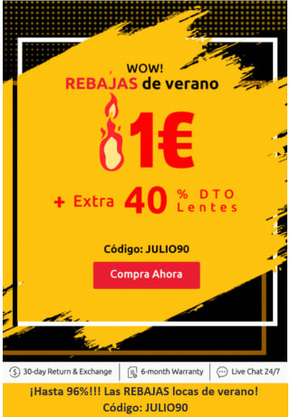 Monturas por 1€ + 40% dto extra en lentes