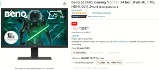 BenQ GL2480 1920 x 1080 Pixels, 24" monitor voor €105,99 bij Amazon