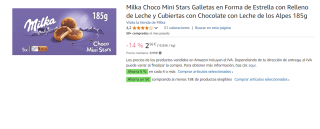 7 Unidades de Galletas rellenas leche cubiertas de chocolate Choco Mini Stars Milka 185 g. por 12€