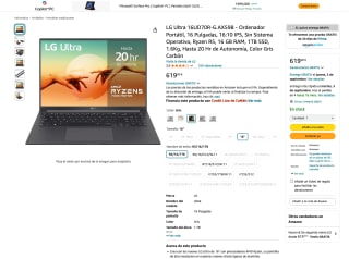 LG Ultra Portátil 16" Ryzen R5 16GB RAM 1TB SSD 1.6Kg por solo 619€