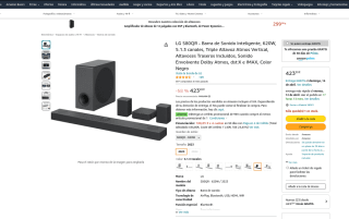 Barra LG S80QR de Sonido Inteligente 620W 5.1.3 canales por 423€