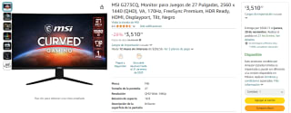 Monitor MSI G273CQ 27"por $3,511 | Descuento Amazon