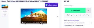 Smart TV Philips 55PUS8009/12 4K Ultra HD 55" LED HDR voor €457,48 bij Productpine
