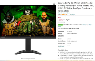 Lenovo G27q-30 QHD 1440p Gaming Monitor for £179.99 at Amazon