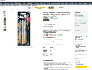 Sharpie rotuladores metálicos permanentes punta fina colores surtidos paquete de 3 marcadores metálicos por solo 6,38€