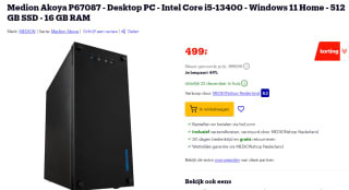 Medion Akoya P67087 PC - i5-13400, 512GB SSD, 16GB RAM, GeForce GTX 1660 Super, Win11 Home €499 bij Bol.com