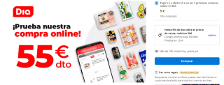 Paga 5€ y obtén 55€ compras online en el supermercado DIA