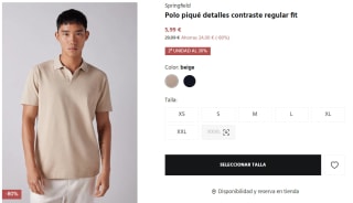 Polo piqué detalles contraste regular fit para Hombre Springfield por 5.99€