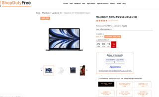 Mackook Air 13 M2 con 256GB Negro por solo 929,16€