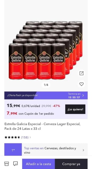 Estrella Galicia Especial Pack de 24 Latas x 33 cl por 15,99€ (cuenta nueva por 7,99€)